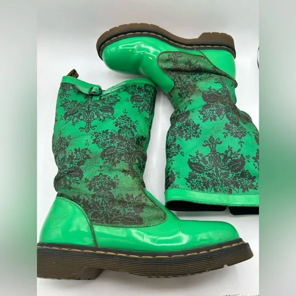 RARE Dr Martens green floral Rain Nellie  Wellies Welly Wellington boot VINTAGE - Picture 4 of 16